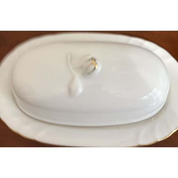 Mikasa WEDDING BAND GOLD PATTERN 1/4 lb Two Piece Butter Dish MADE IN JAPAN - Picture 2 of 7